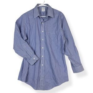Brooks Brothers Non Iron Button Down Shirt Mens 16-32 Slim Fit Blue Striped